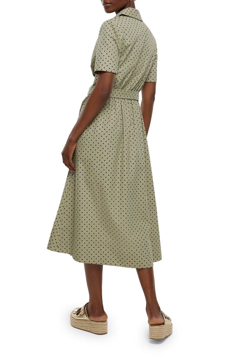 River Island Polka Dot Belted Cotton Shirtdress, Alternate, color, 