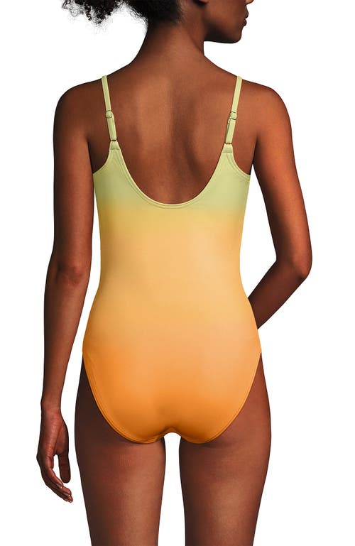 Shop Lands' End Chlorine Resistant Scoop Neck High Leg Tugless Tank Thin Strap One Piece Swimsuit Adjusta In Icy Mint/orange Ombre