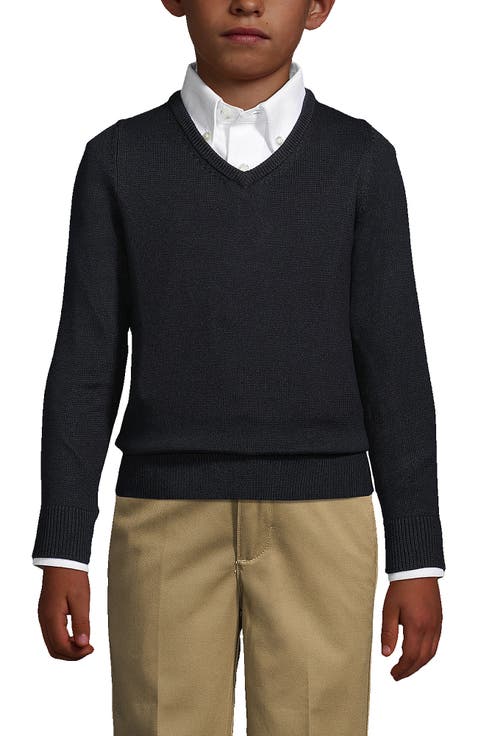 School Uniform Boys Cotton Modal Fine Gauge V-neck Sweater
