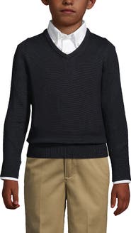 Lands' End School Uniform Boys Cotton Modal Fine Gauge V-neck Sweater