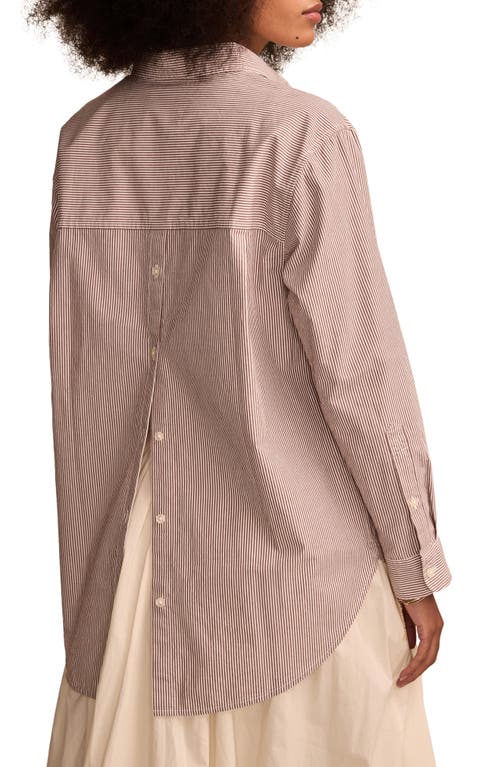 Lucky Brand Stripe Oversize Button Back Cotton Button-up Shirt In Brown Stripe
