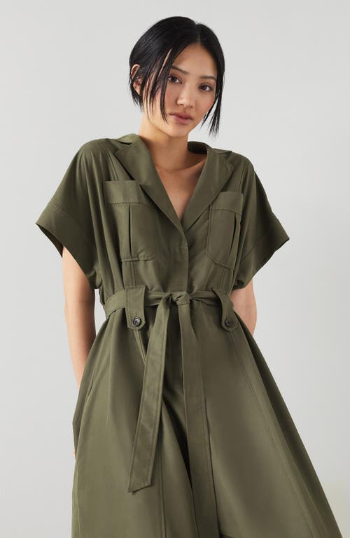 Lk Bennett Isla Tie Waist Wide Leg Utility Jumpsuit In Khaki