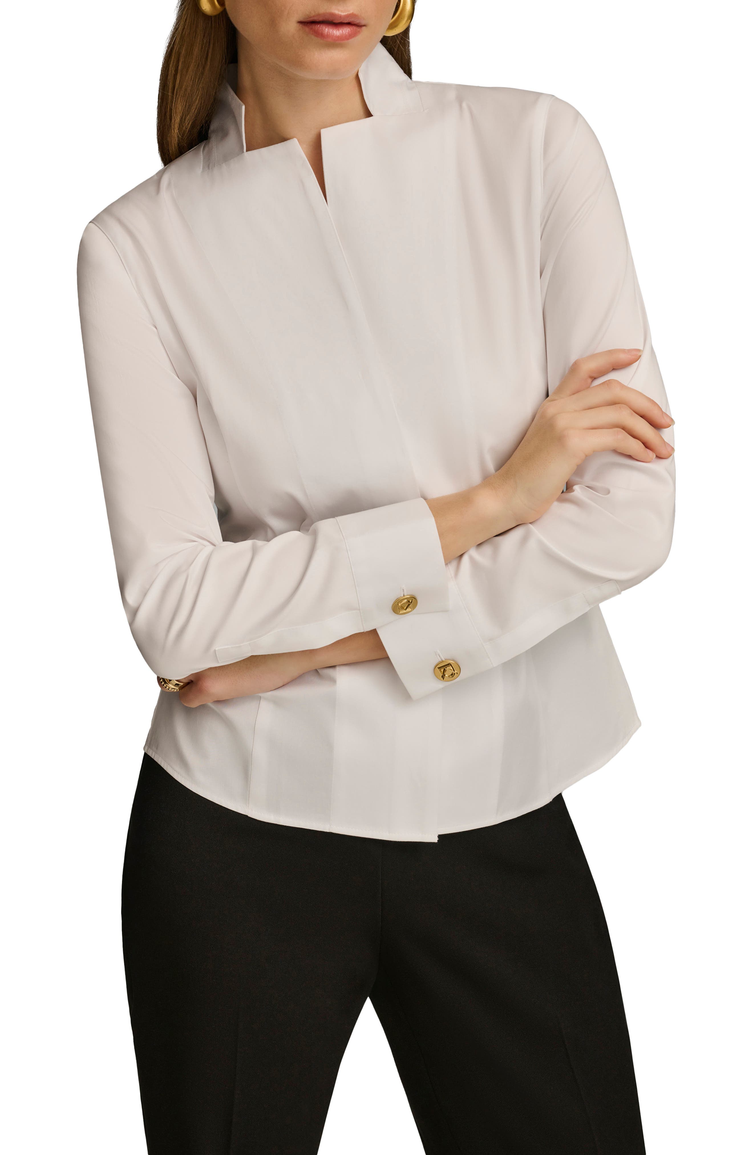Stand Collar Button-Up Shirt