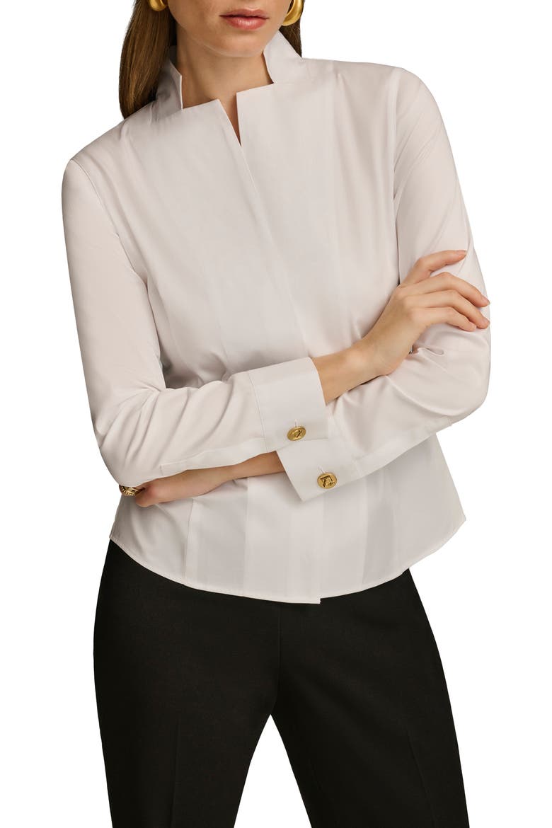 Stand Collar Button-Up Shirt, Main, color, WHITE