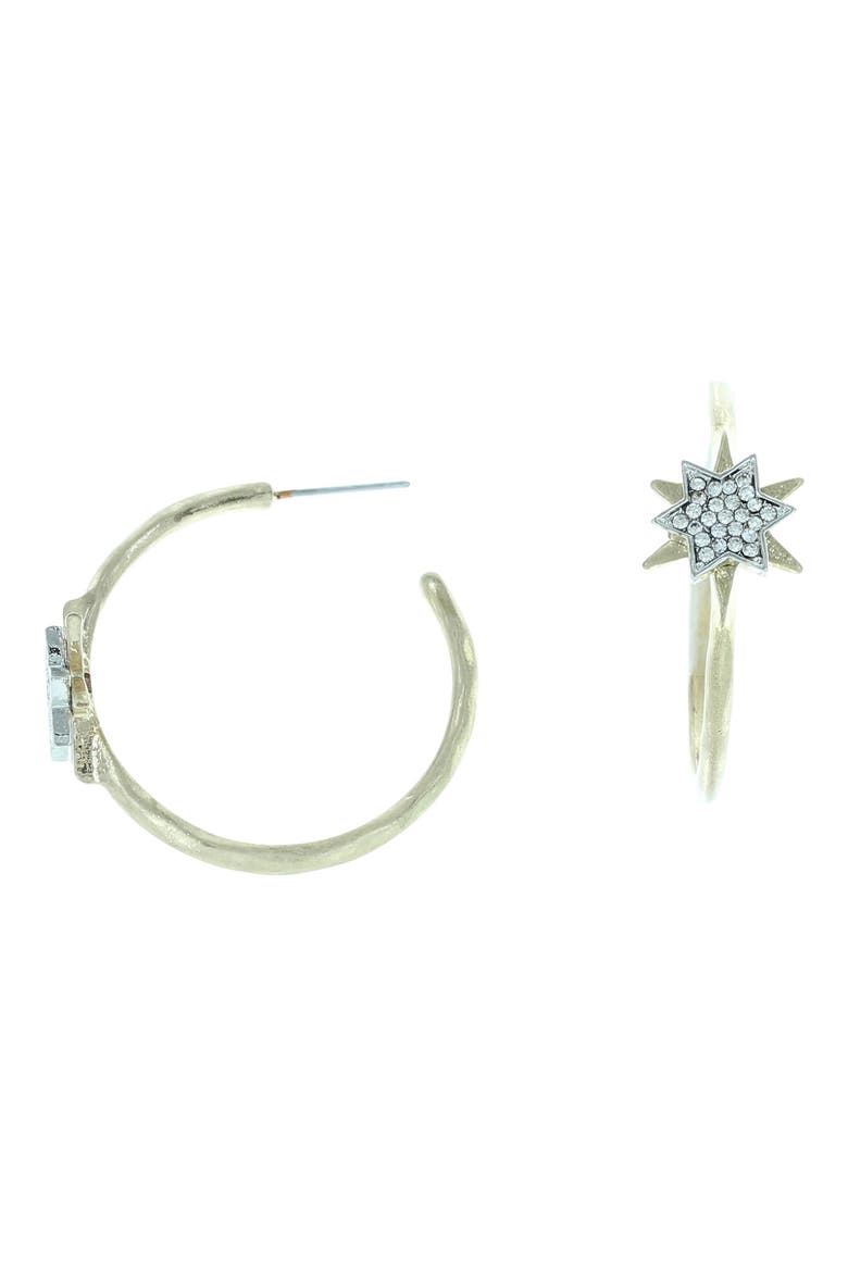 14K Gold Plated Pave Crystal Burst Hoop Earrings, Main, color, GOLD / CLEAR