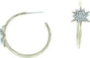 OLIVIA WELLES 14K Gold Plated Pave Crystal Burst Hoop Earrings