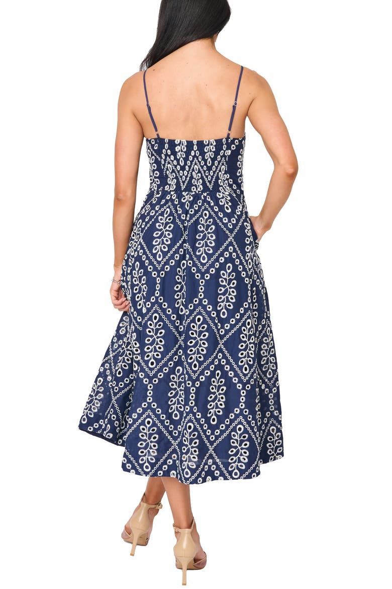 Amanda Eyelet Cotton Sundress, Alternate, color, NAVY EYELET