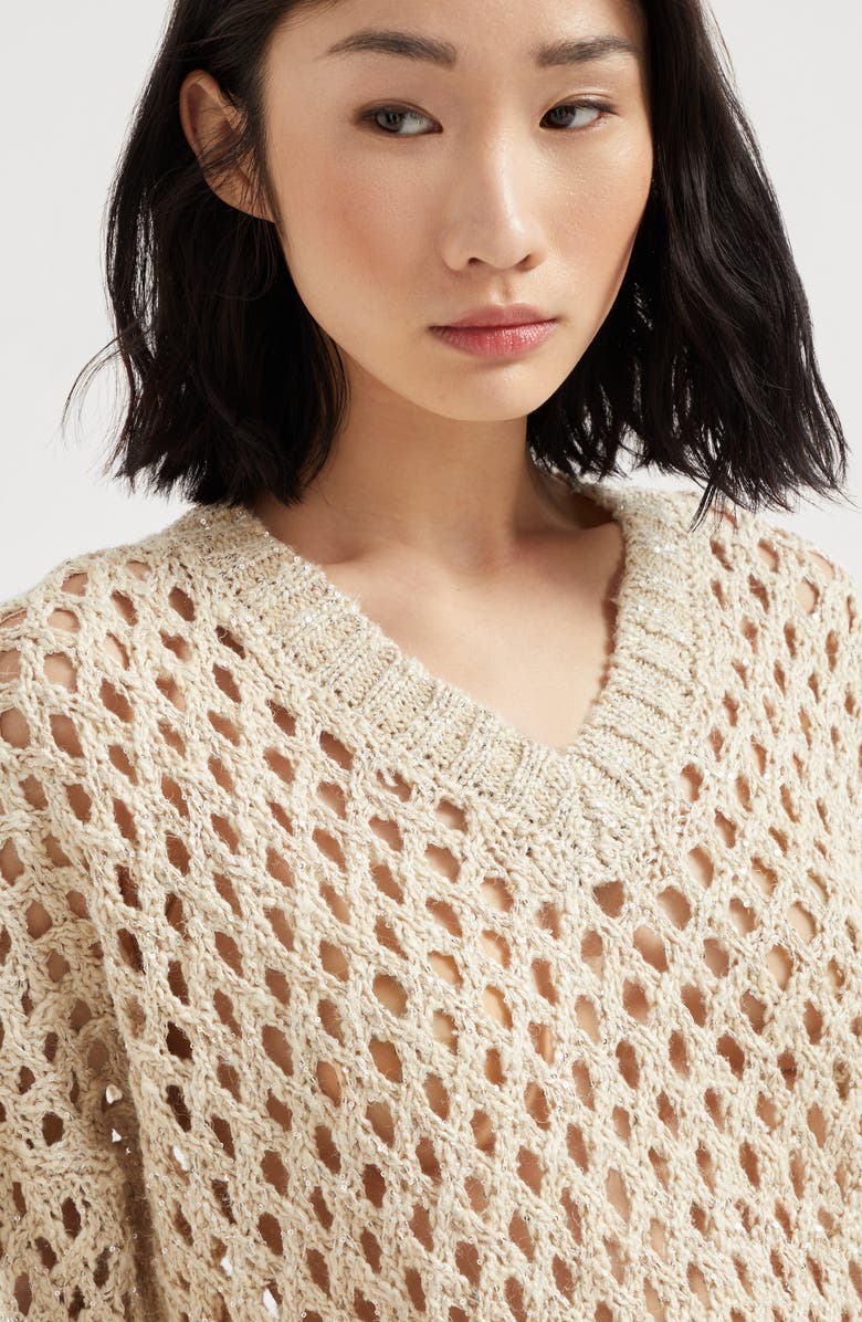 Brunello Cucinelli Dazzling Net sweater, Alternate, color, Oat