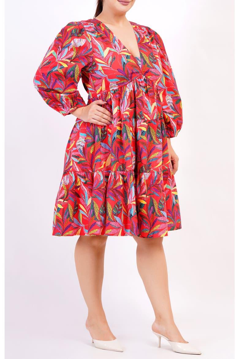 Zariah Empire Waist Mini Dress, Alternate, color, Palm Foliage Poppy Red