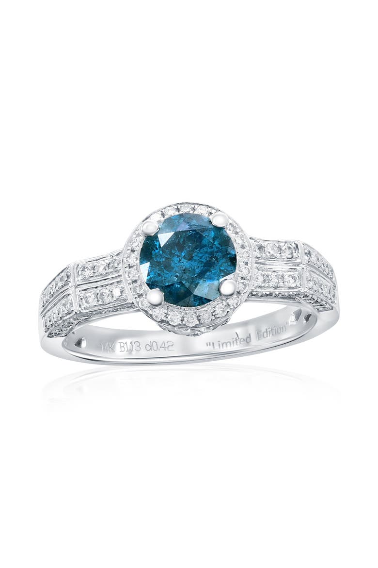 14K White Gold 1.13ct Blue Diamond & 0.42cttw Diamond Ring, Main, color, White Gold