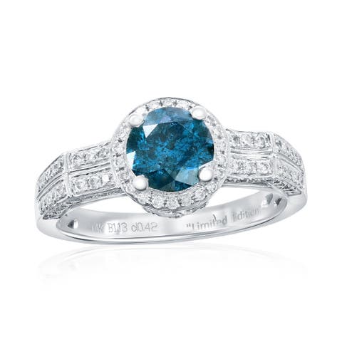 14K White Gold 1.13ct Blue Diamond & 0.42cttw Diamond Ring