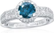 SOUZANA by Suzy Levian 14K White Gold 1.13ct Blue Diamond & 0.42cttw Diamond Ring