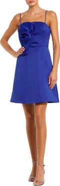 Mac Duggal Satin A-Line Mini Dress with Sculpted 3D Rose Detail