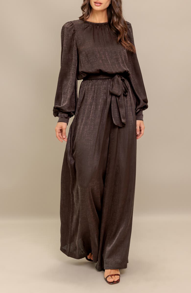 FLYING TOMATO Woven Long Sleeve Jumpsuit, Alternate, color, Brown