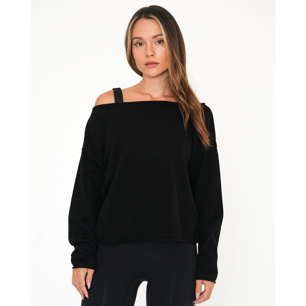 Rebody Active Romy Off Shoulder Cashmere Sweater In Black