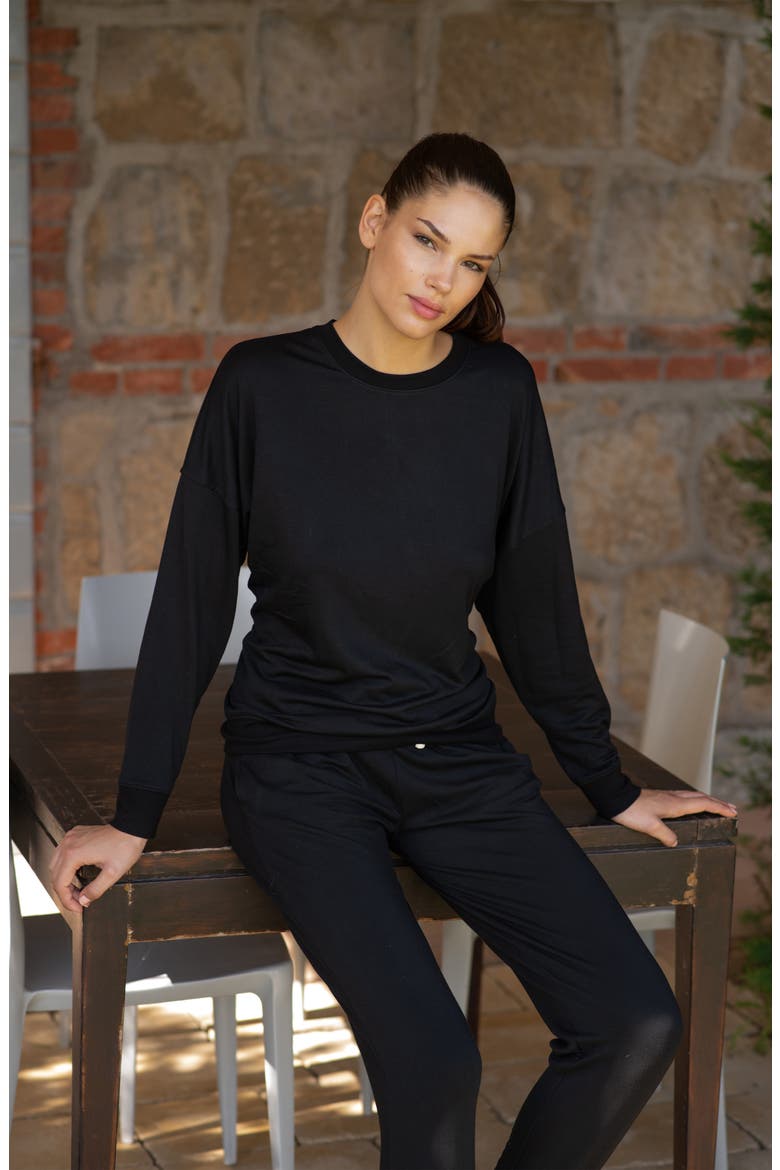 Cathy Boyfriend Feather Fleece Sweatshirt, Alternate, color, BLACK