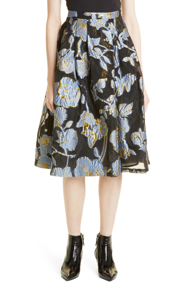 Tove Floral Organza Skirt, Main, color, 2001 FLOWER FOLIAGE GOLD