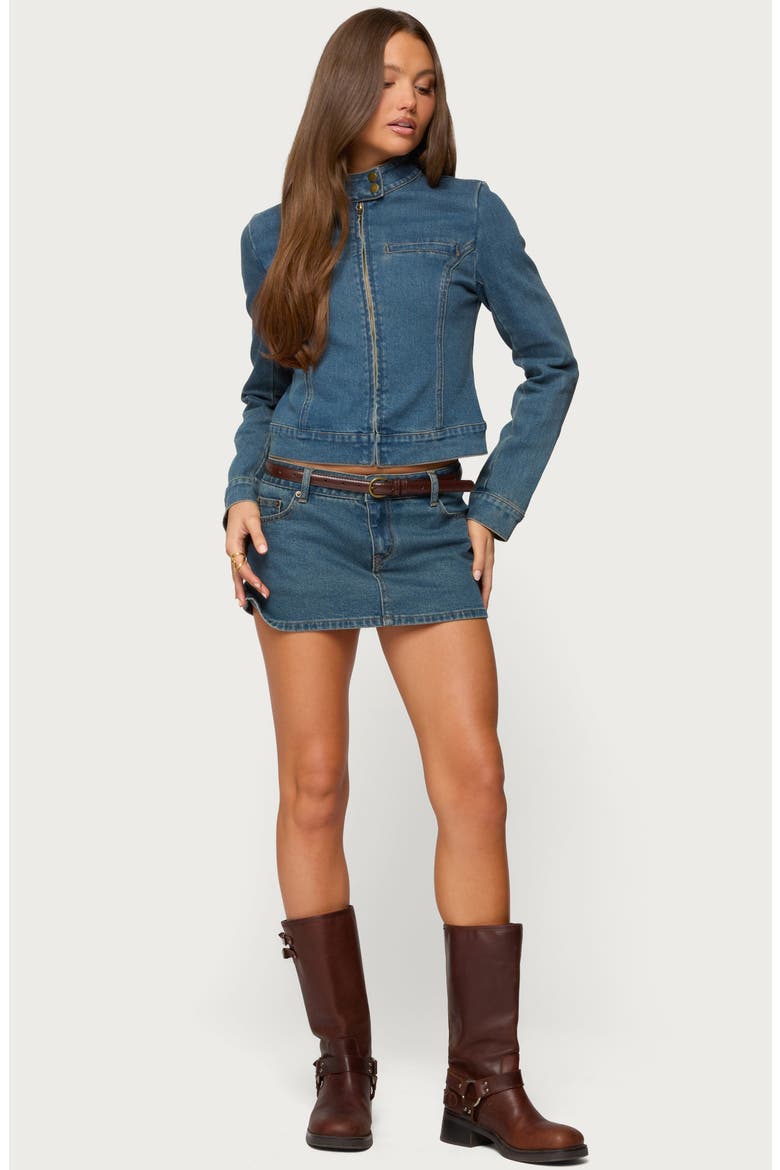 Josiee Crop Stretch Denim Jacket, Alternate, color, BLUE-WASHED