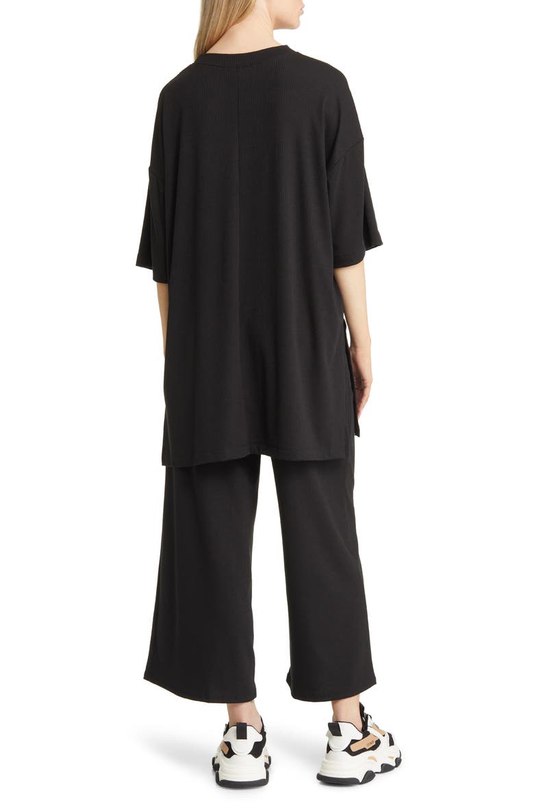 Lex Ribbed Oversize T-Shirt & High Waist Crop Pants Set, Alternate, color, BLACK