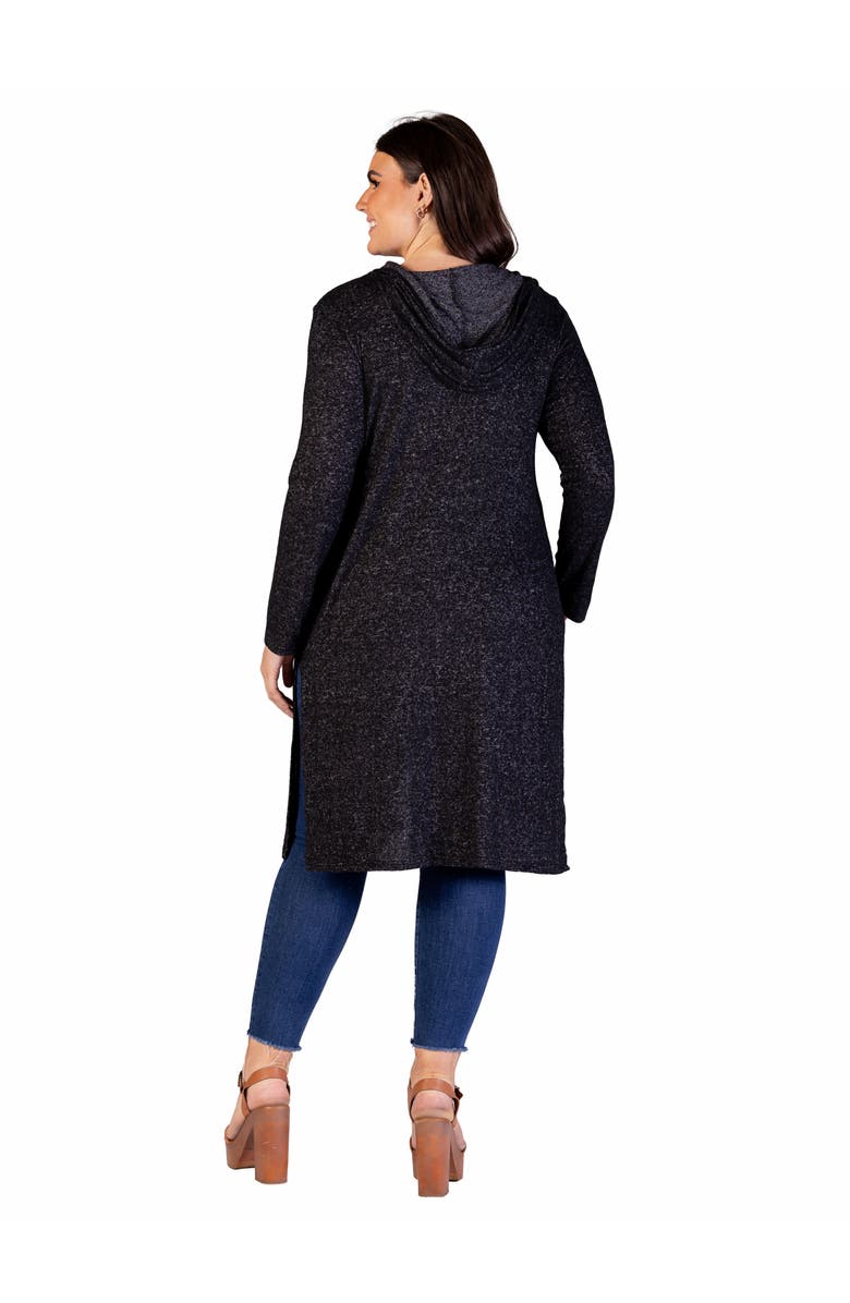 24seven Comfort Apparel Knee Length Long Sleeve Hooded Cardigan Shrug, Alternate, color, Black