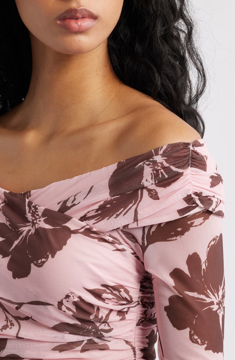 Petal & Pup Navida Off the Shoulder Mesh Top, Alternate, color, Pink Brown Floral