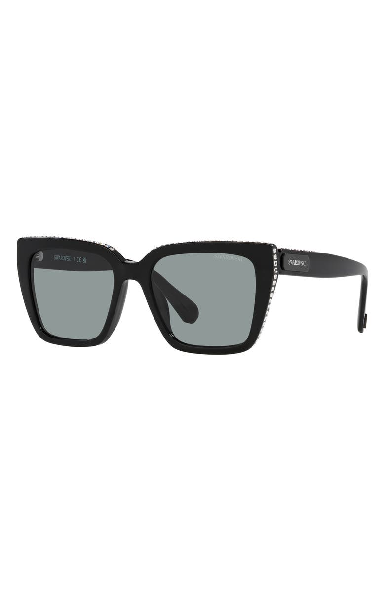 Swarovski 54mm Square Sunglasses, Alternate, color, Black