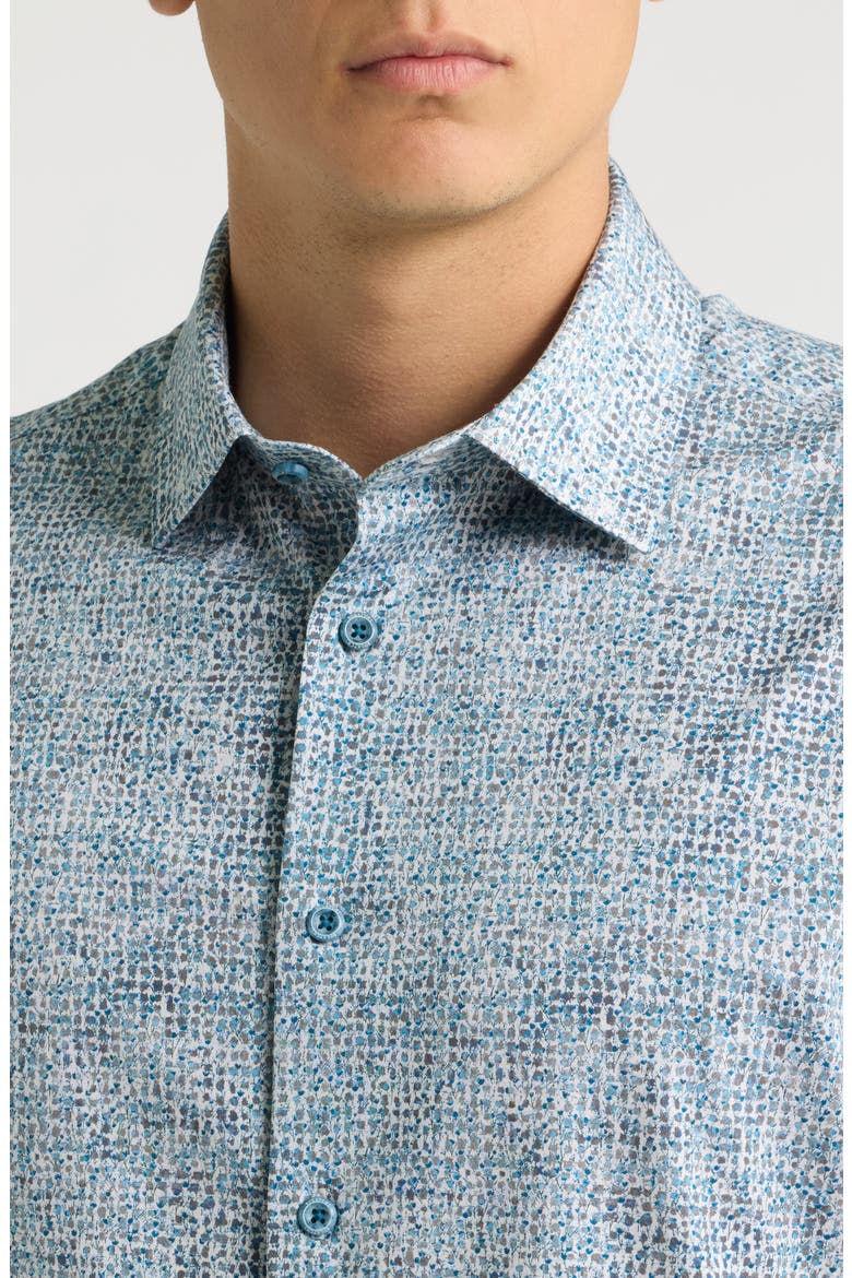 Miles OoohCotton Tech Performance Floral Short Sleeve Shirt, Alternate, color, TEAL