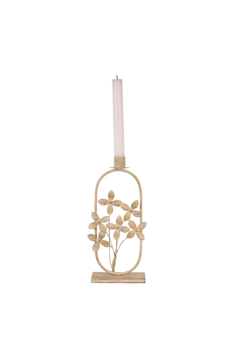 Florence Flower Taper Candle Holder, Alternate, color, Gold