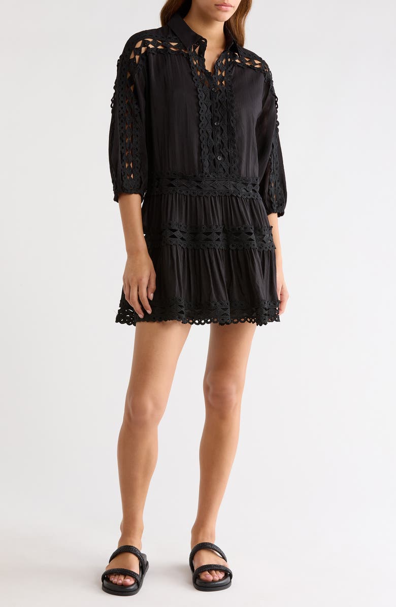 Elan Lace Trim Cover-Up Dress, Main, color, Black