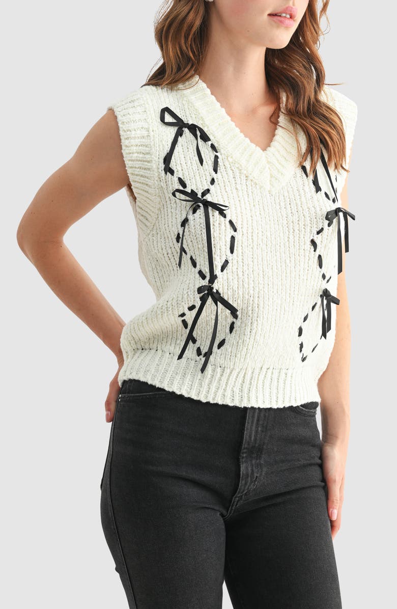 All in Favor Contrast Bow Sweater Vest, Alternate, color, Ivory