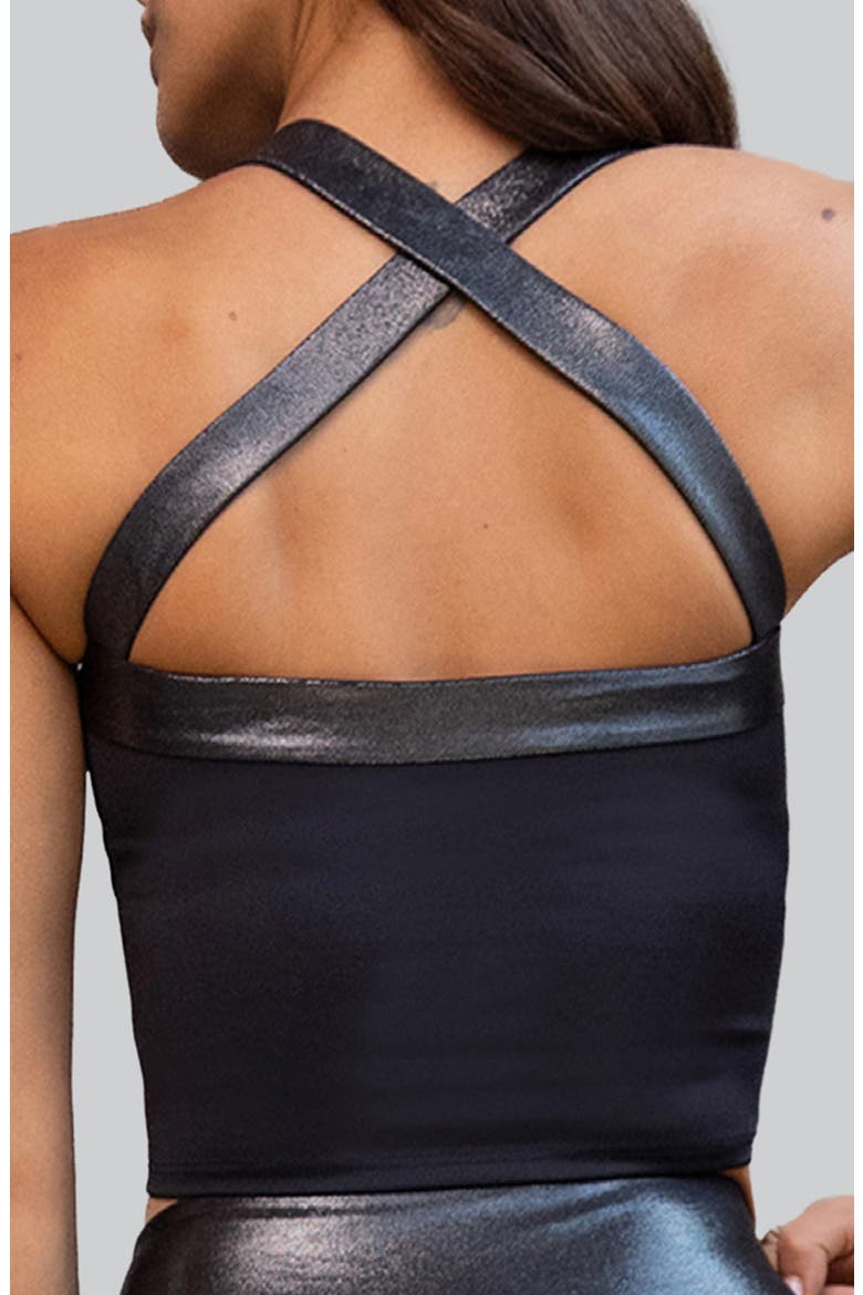 Nova Metallic Trim Longline Sports Bra, Alternate, color, BLACK