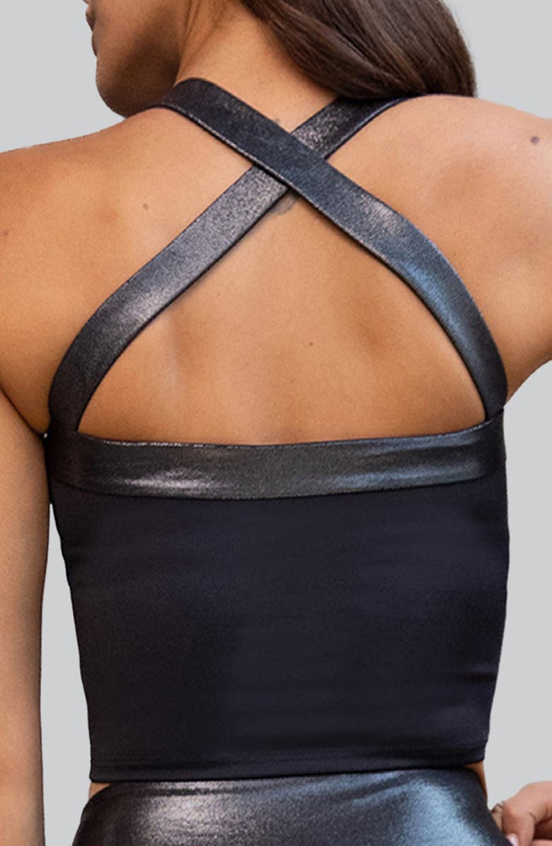 Heroine Sport Nova Metallic Trim Longline Sports Bra, Alternate, color, Black