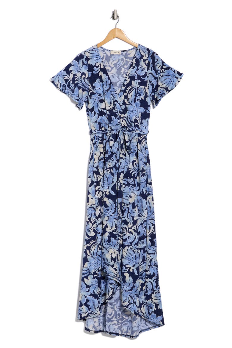 Flutter Sleeve High-Low Dress, Alternate, color, BLUE/ NAVY PAISLEY