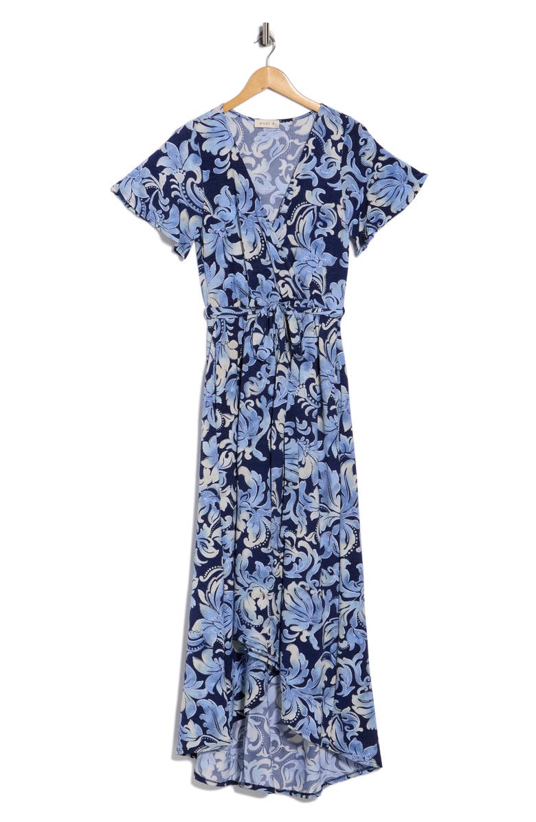 WEST K Floral Short Sleeve High-Low Maxi Dress, Alternate, color, Blue/ Navy Paisley