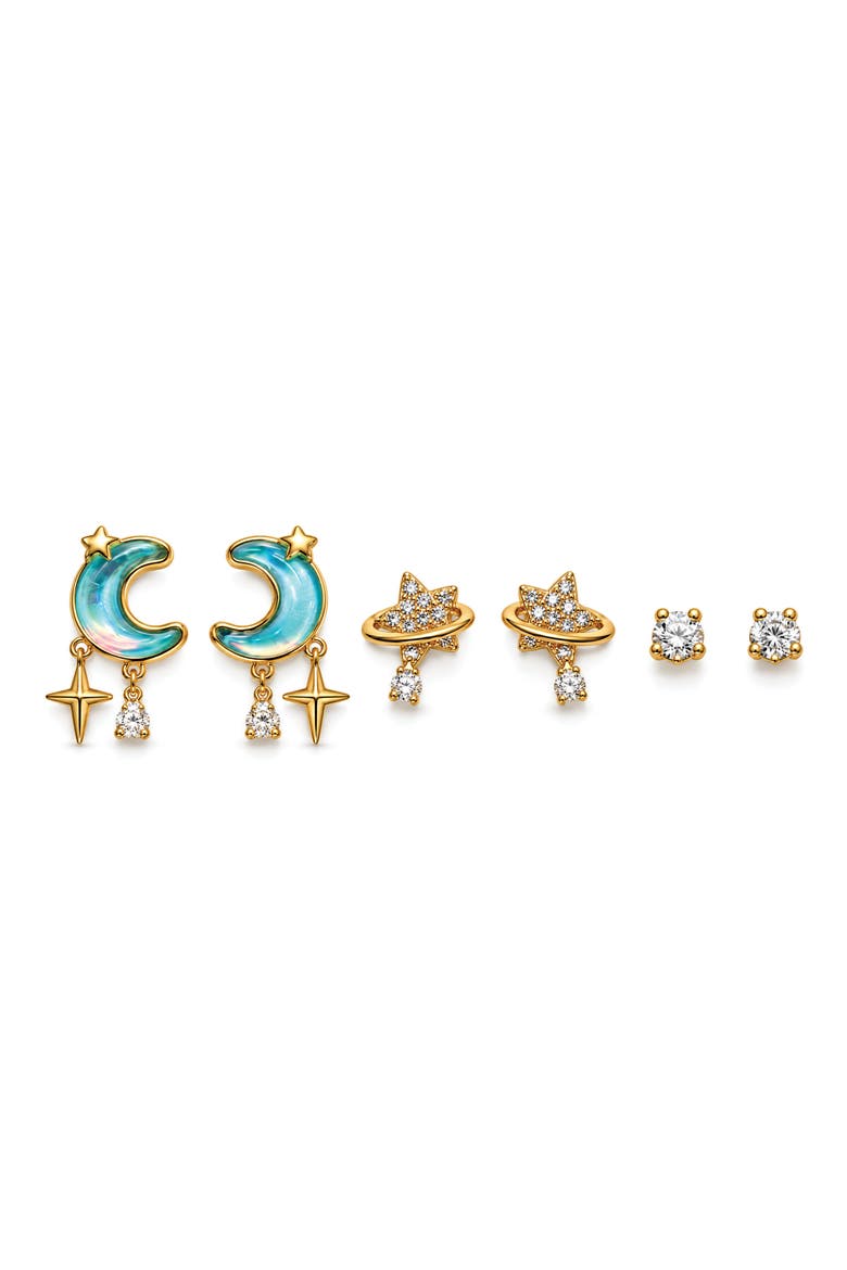 Set of 3 Celestial Moon Earrings, Main, color, GOLD