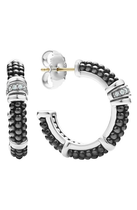 Black Caviar Diamond Hoop Earrings
