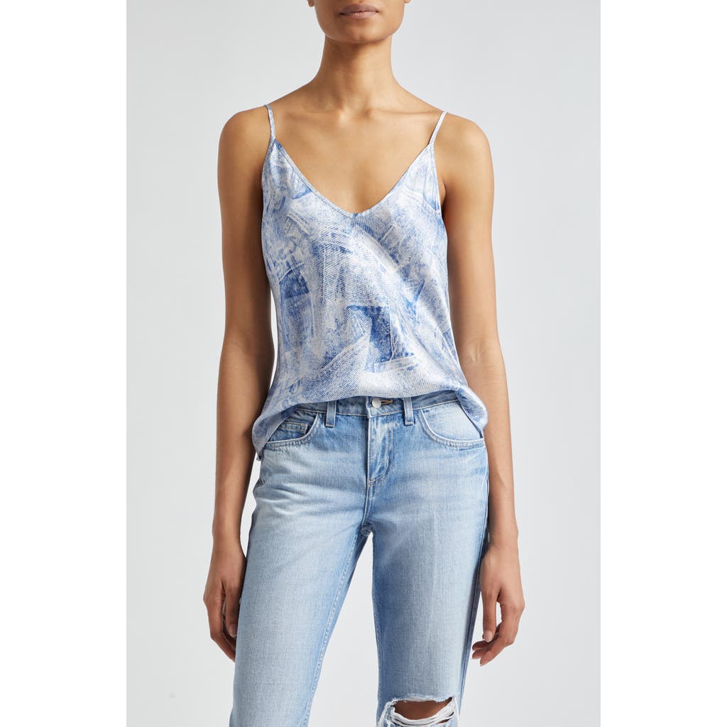 L'agence Lexi Print Silk Camisole In Blue Multi Denim Print