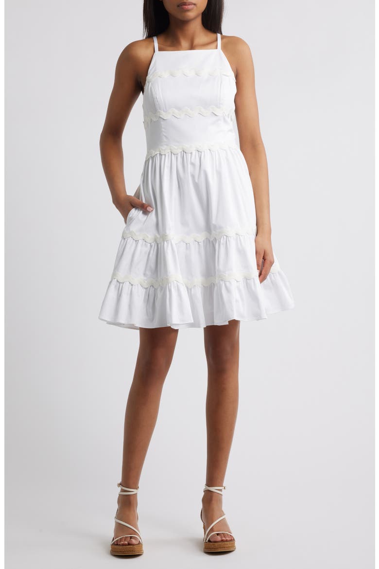 Angelynn Rickrack Fit & Flare Dress, Main, color, RESORT WHITE