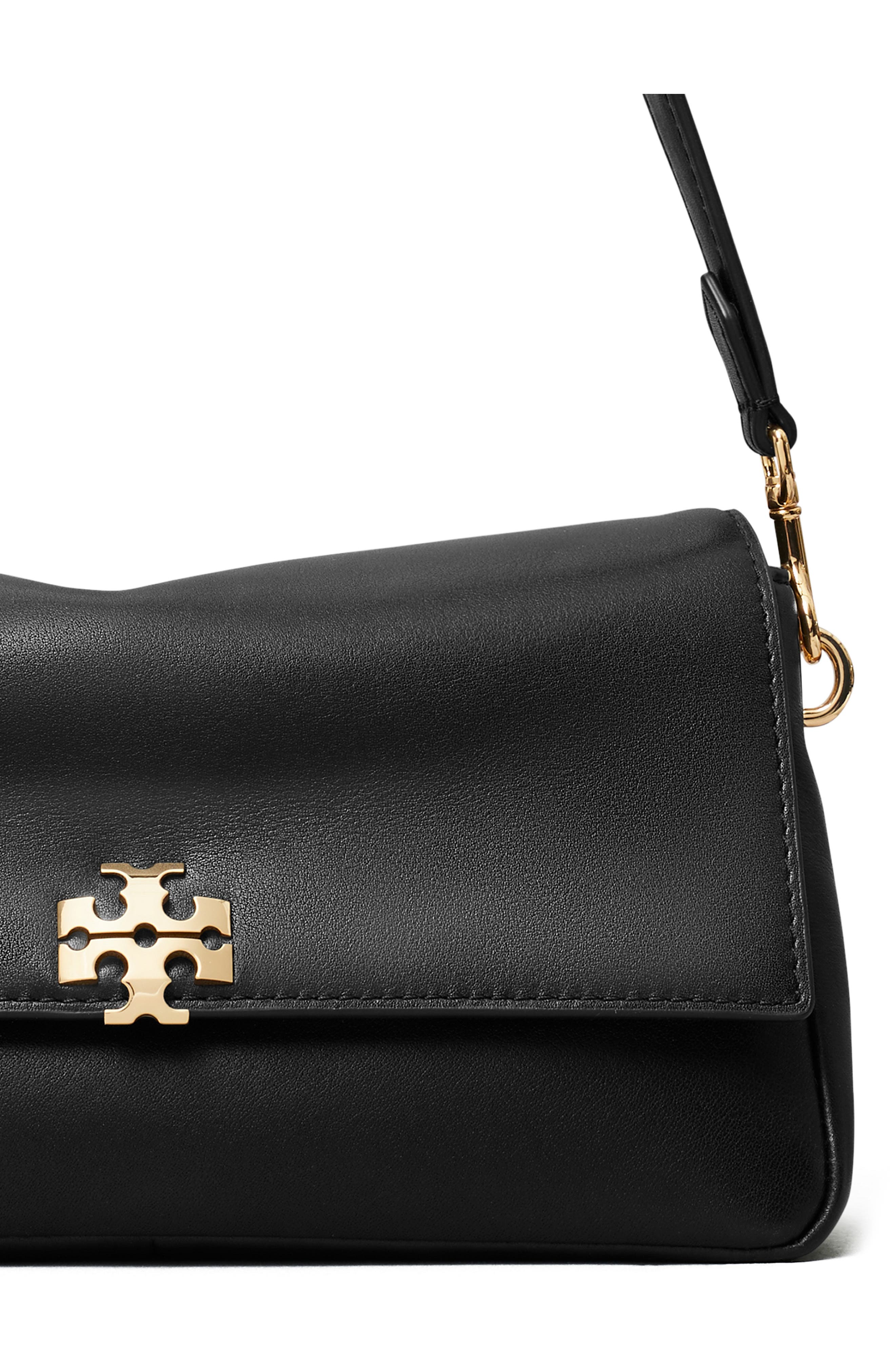 Tory Burch Small Charlie Leather Shoulder Bag, Alternate, color, Black