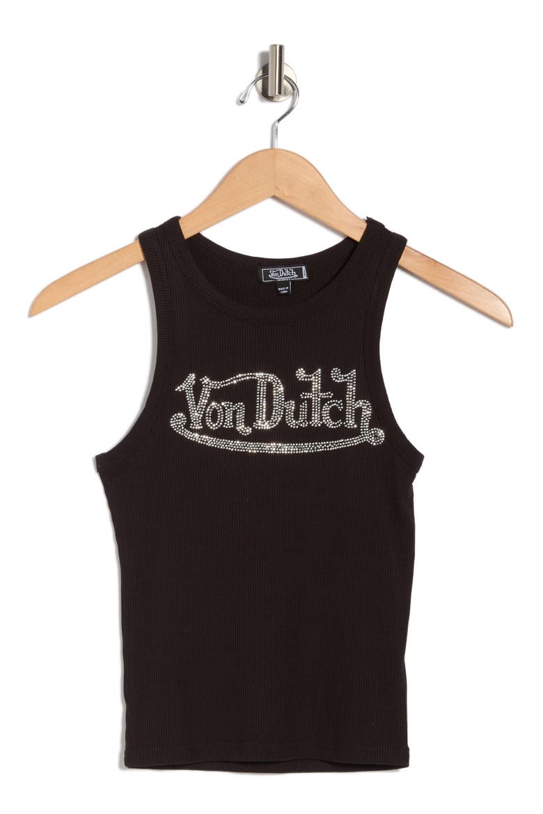 Rhinestone Ribbed Tank, Alternate, color, BLACK