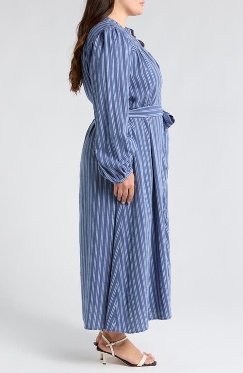 Caslonr Caslon(r) Stripe Long Sleeve Linen Blend Maxi Shirtdress In Blue- White Sandy Stripe