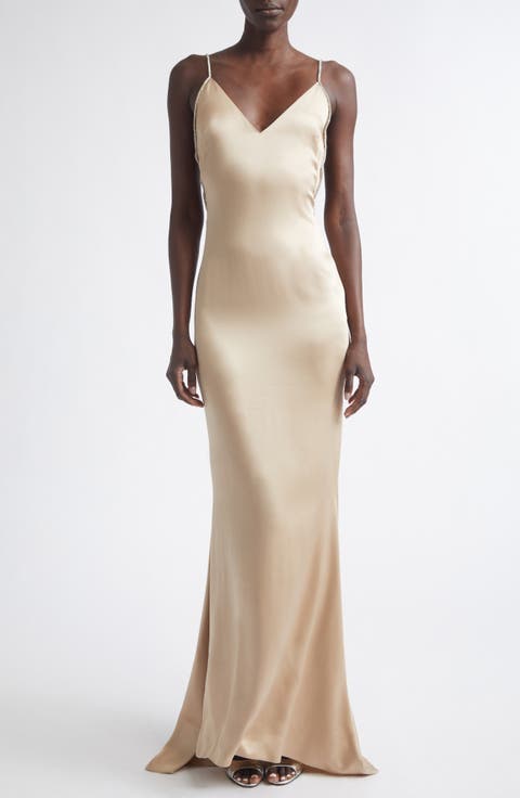 Crystal Chain Satin Gown