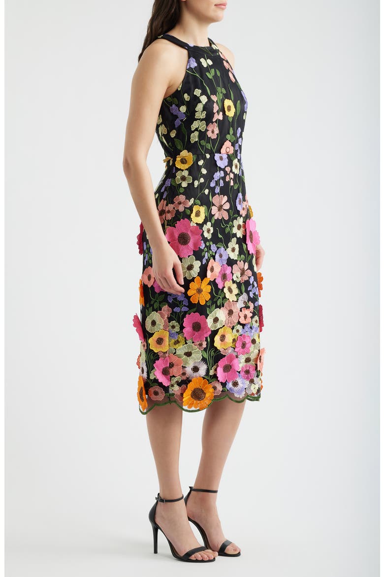 3D Floral Embellished Cocktail Dress, Alternate, color, BLACK MULTI