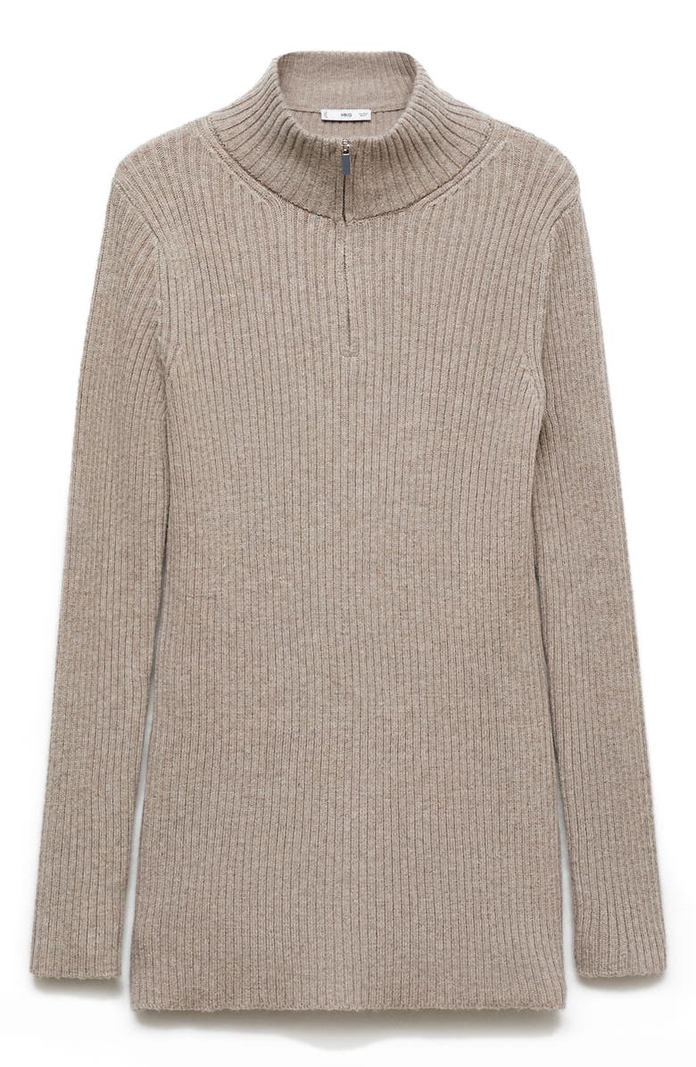 MANGO Rib Quarter Zip Sweater, Alternate, color, 
