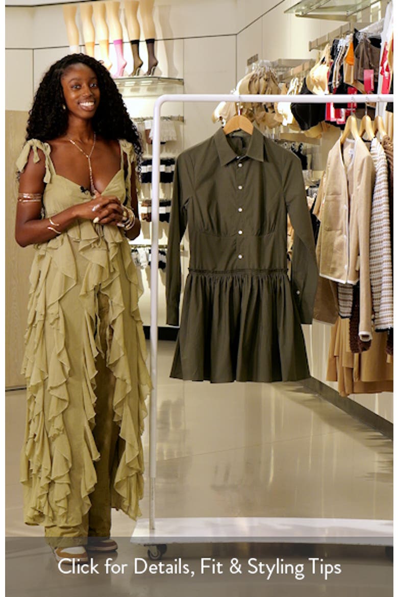 Paneled Shirred Cotton Canvas Mini Shirtdress video