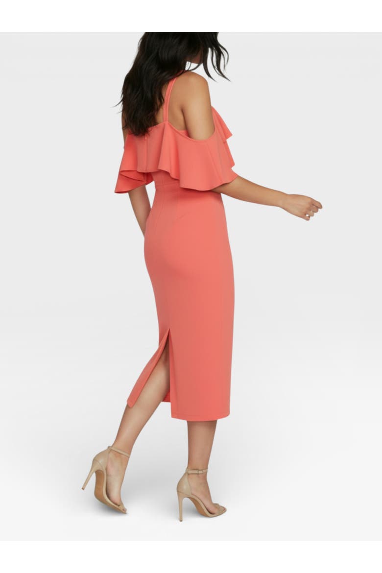 Marcella Off the Shoulder Ruffle Midi Dress, Alternate, color, Guava