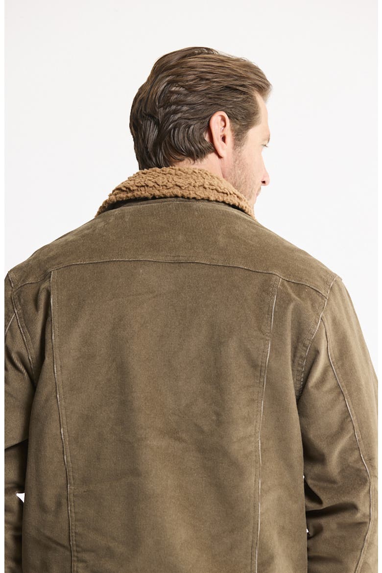 Corduroy Trucker Jacket with Faux Fur Collar, Alternate, color, OLIVE