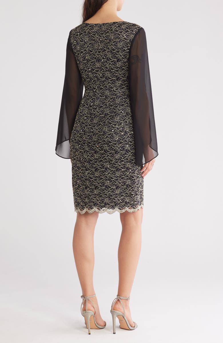 Connected Apparel Cape Sleeve Lace Shift Dress, Alternate, color, Gold