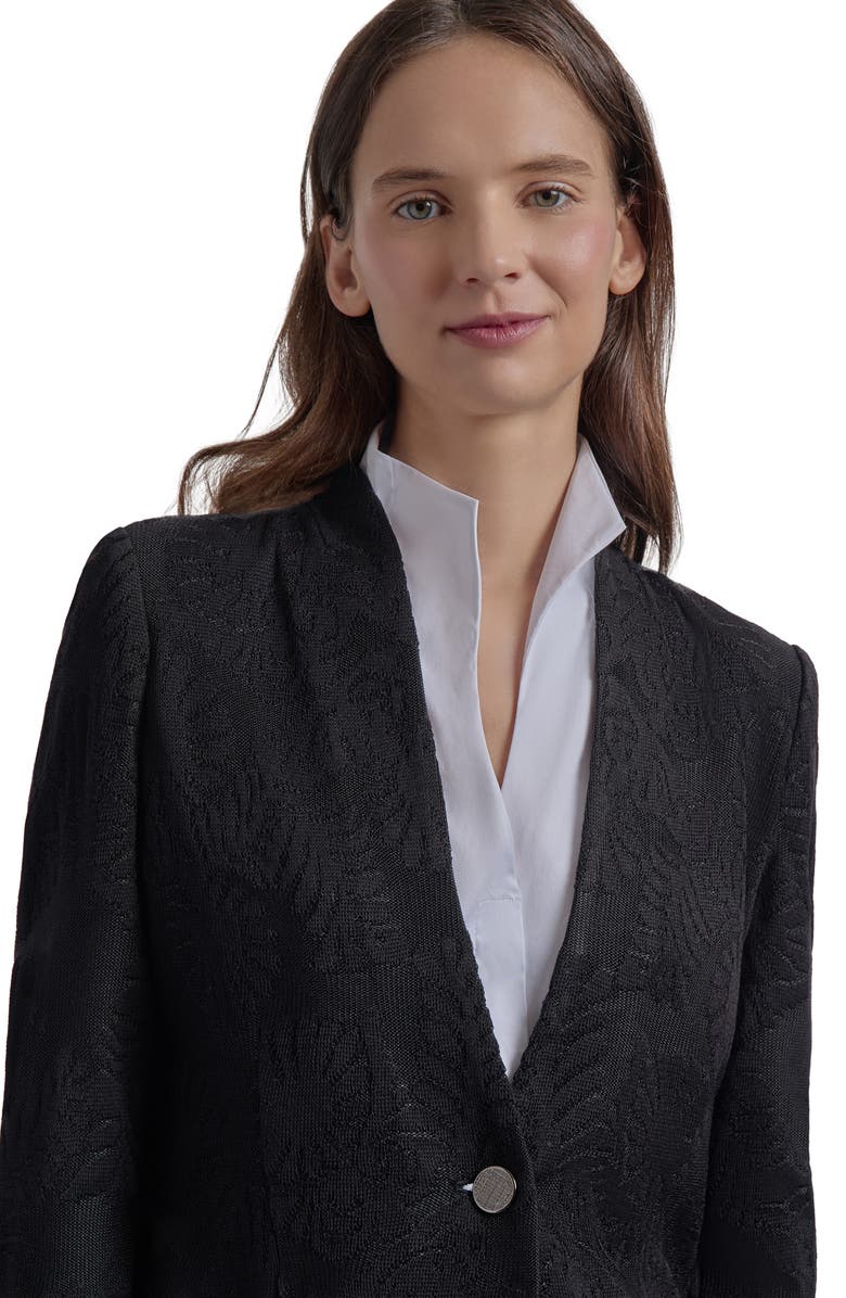 Misook Heritage Fit One-Button Jacquard Knit Jacket, Alternate, color, Black