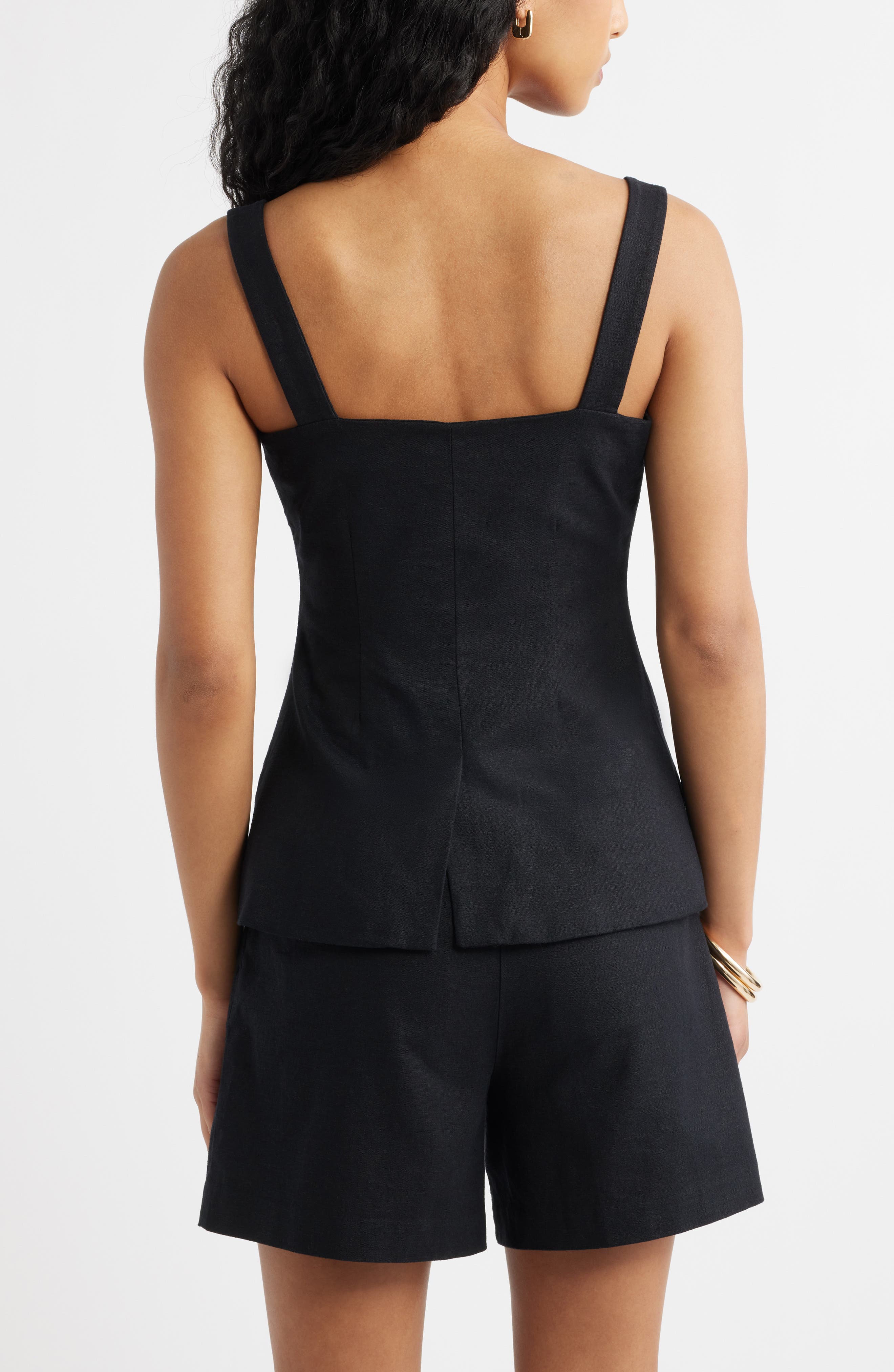 Женские Open Edit Button Front Linen Blend Tank — фото 3